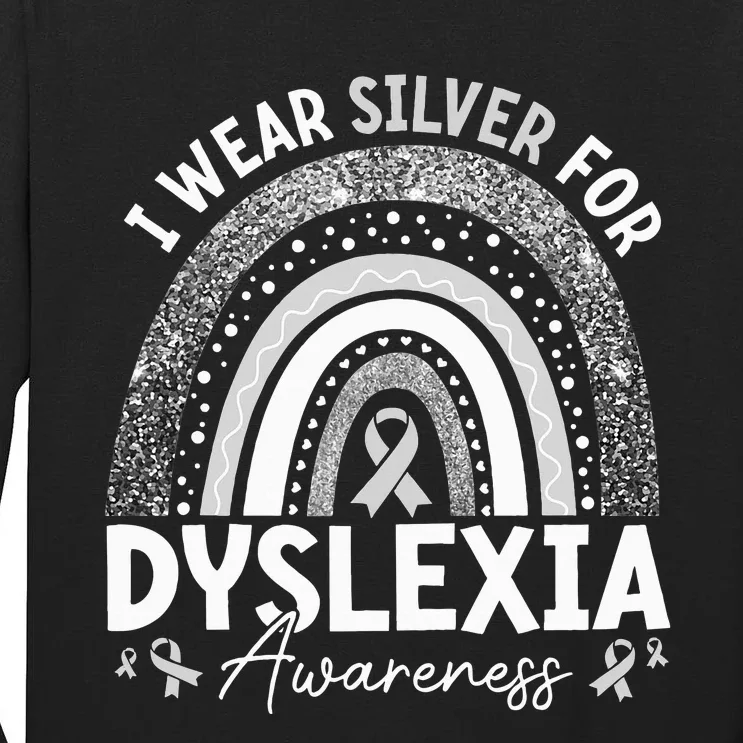 I Wear Gray Ribbon For Dyslexia Awareness Tall Long Sleeve T-Shirt