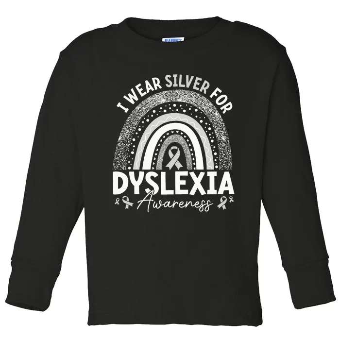 I Wear Gray Ribbon For Dyslexia Awareness Toddler Long Sleeve Shirt