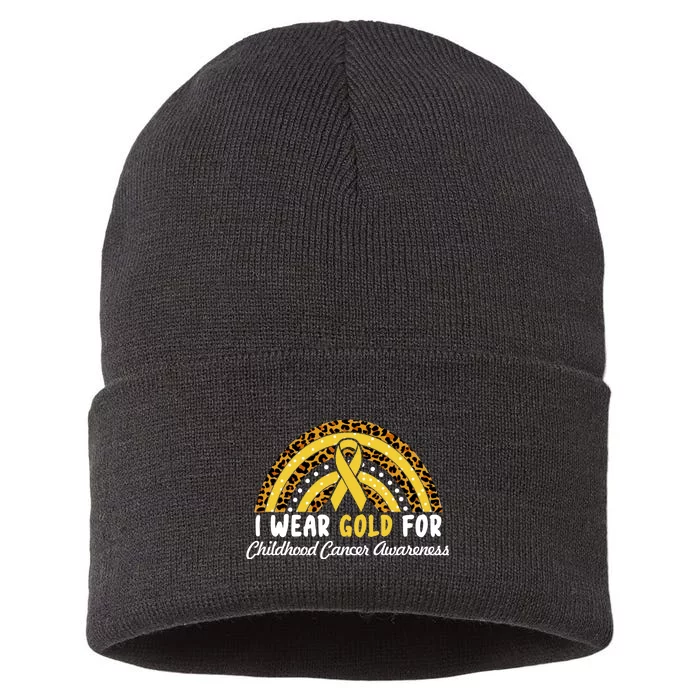 I Wear Gold For Childhood Cancer Awareness Sustainable Knit Beanie