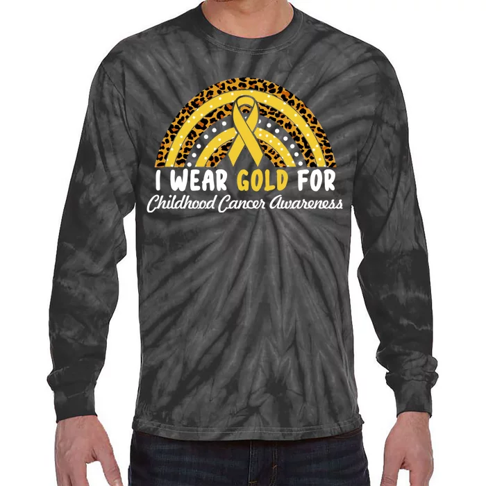 I Wear Gold For Childhood Cancer Awareness Tie-Dye Long Sleeve Shirt