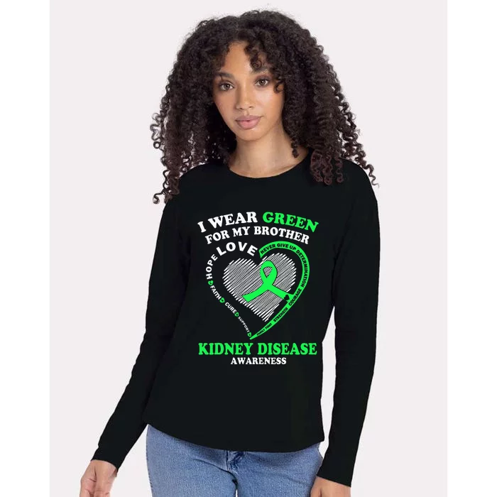 I Wear Green For My Brother Kidney Disease Awareness Womens Cotton Relaxed Long Sleeve T-Shirt