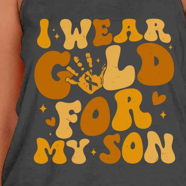 I Wear Gold For My Son Childhood Cancer Awareness Women's Knotted Racerback Tank