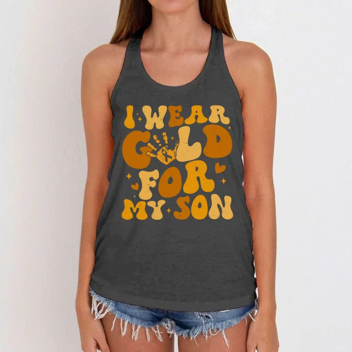 I Wear Gold For My Son Childhood Cancer Awareness Women's Knotted Racerback Tank