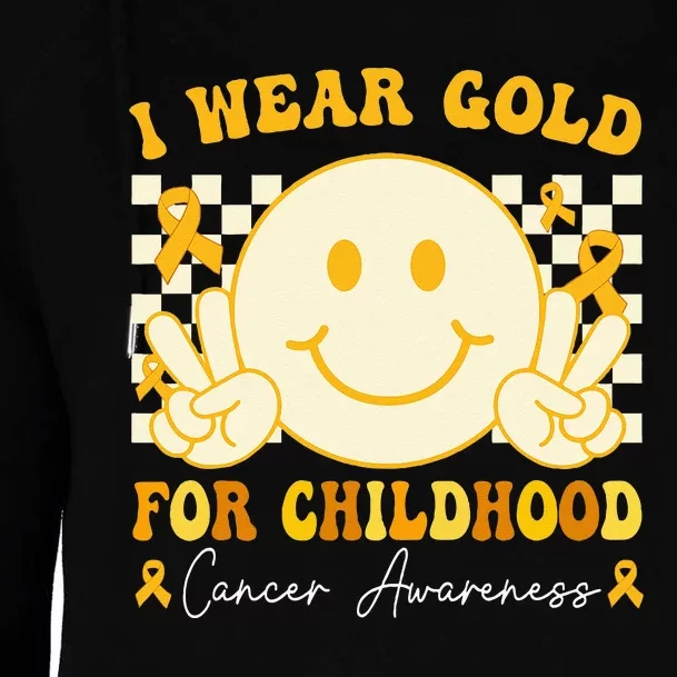 I Wear Gold For Childhood Cancer Awareness Boy Kids Groovy Womens Funnel Neck Pullover Hood