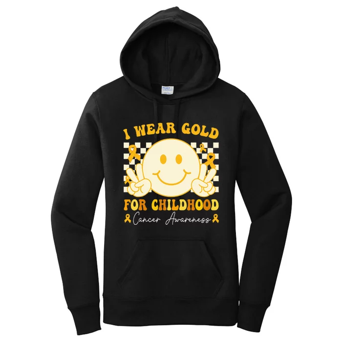 I Wear Gold For Childhood Cancer Awareness Boy Kids Groovy Women's Pullover Hoodie