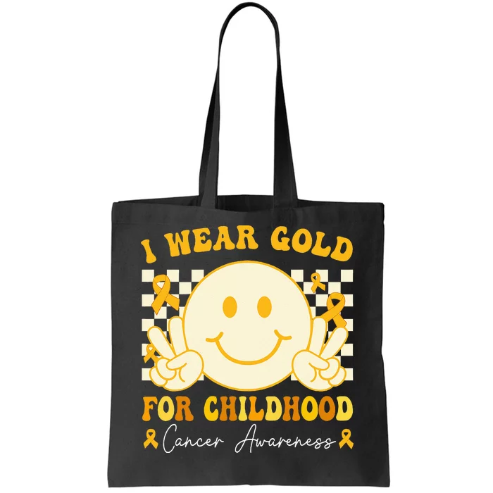 I Wear Gold For Childhood Cancer Awareness Boy Kids Groovy Tote Bag