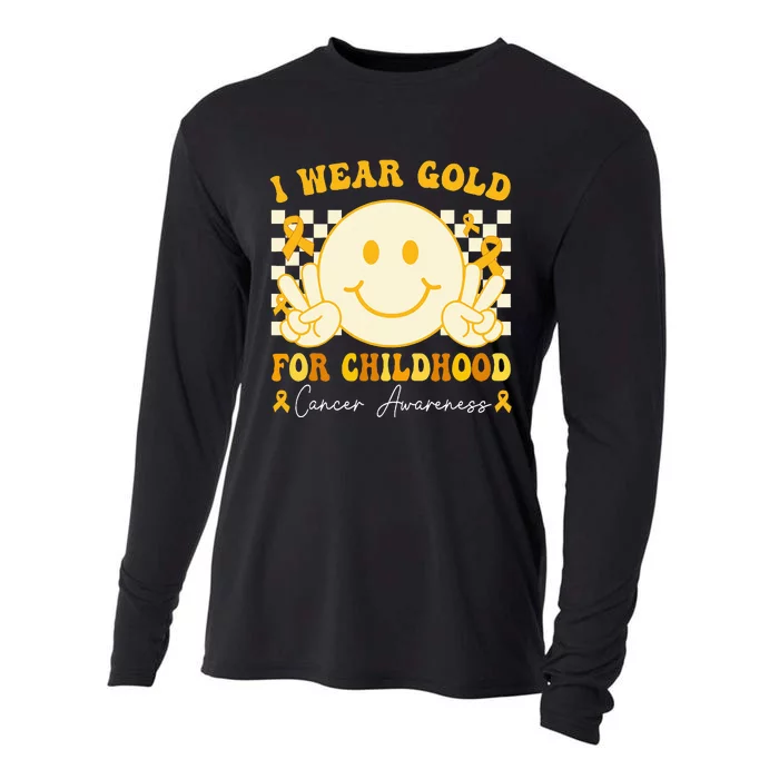 I Wear Gold For Childhood Cancer Awareness Boy Kids Groovy Cooling Performance Long Sleeve Crew