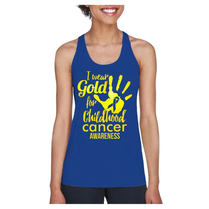 I Wear Gold For Childhood Cancer Awareness Women's Racerback Tank