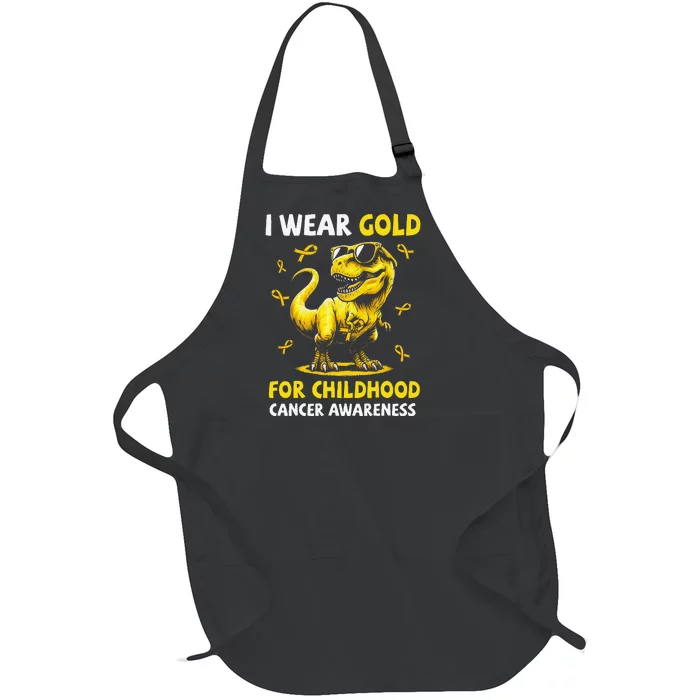 I Wear Gold For Childhood Cancer Awareness Dinosaur Gift Full-Length Apron With Pocket