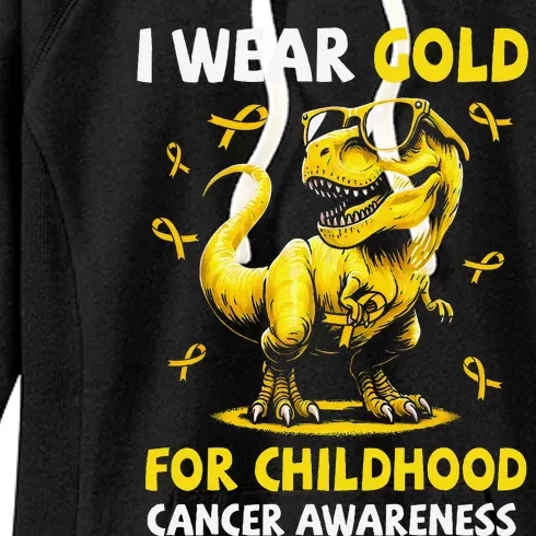 I Wear Gold For Childhood Cancer Awareness Dinosaur Gift Women's Fleece Hoodie