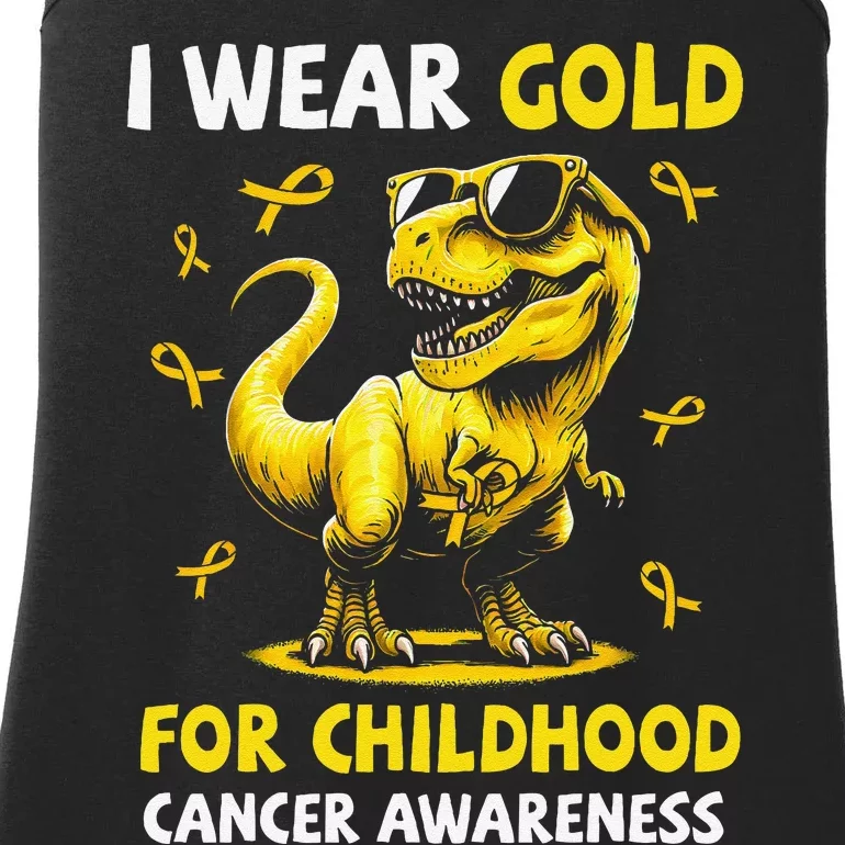 I Wear Gold For Childhood Cancer Awareness Dinosaur Gift Ladies Essential Tank