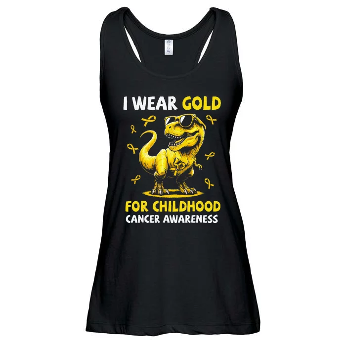 I Wear Gold For Childhood Cancer Awareness Dinosaur Gift Ladies Essential Flowy Tank