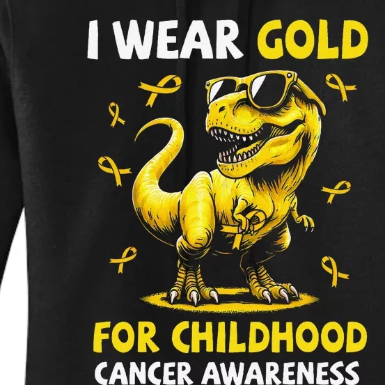 I Wear Gold For Childhood Cancer Awareness Dinosaur Gift Women's Pullover Hoodie