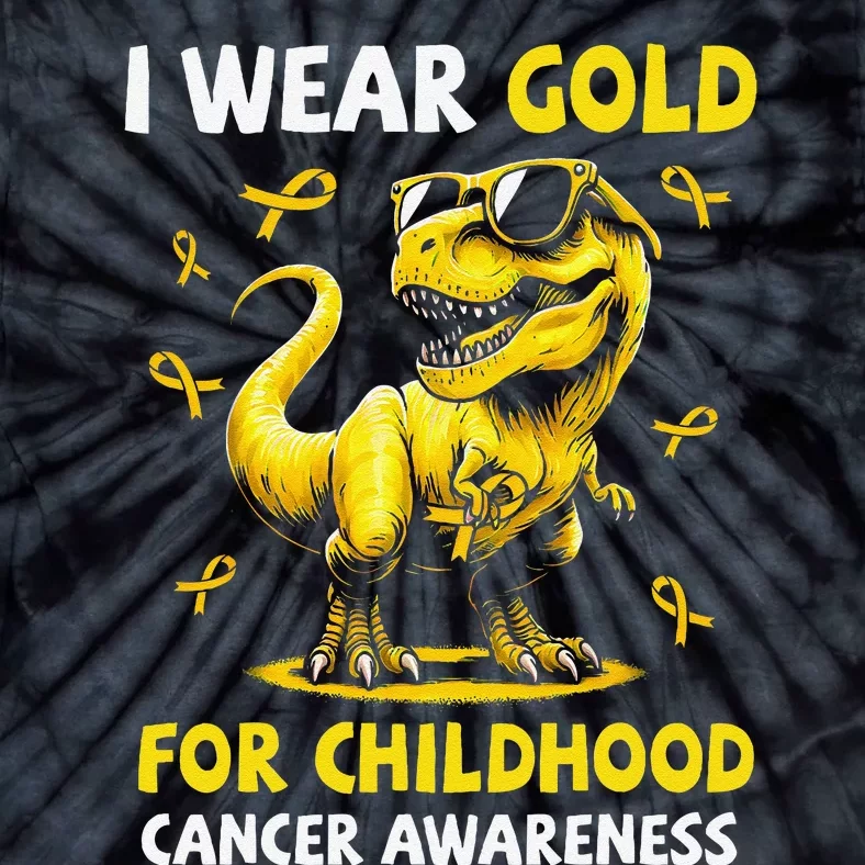 I Wear Gold For Childhood Cancer Awareness Dinosaur Gift Tie-Dye T-Shirt