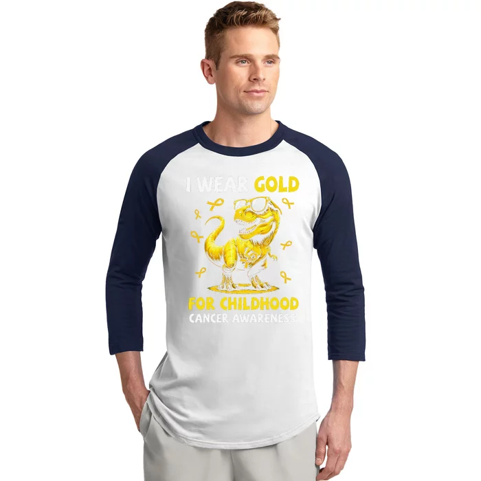 I Wear Gold For Childhood Cancer Awareness Dinosaur Gift Baseball Sleeve Shirt