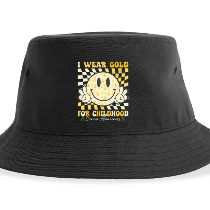 I Wear Gold For Childhood Cancer Awareness Ribbon Sustainable Bucket Hat