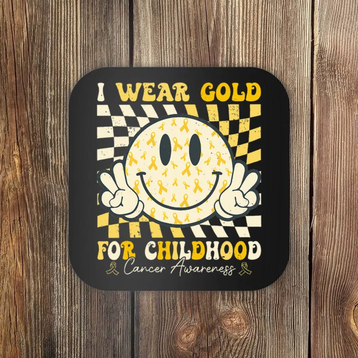 I Wear Gold For Childhood Cancer Awareness Ribbon Coaster