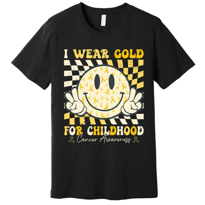 I Wear Gold For Childhood Cancer Awareness Ribbon Premium T-Shirt