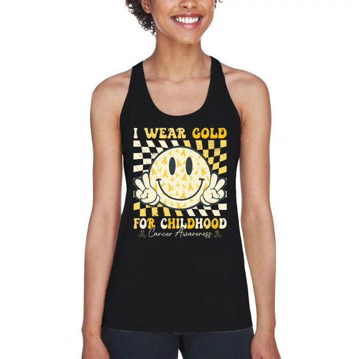 I Wear Gold For Childhood Cancer Awareness Ribbon Women's Racerback Tank