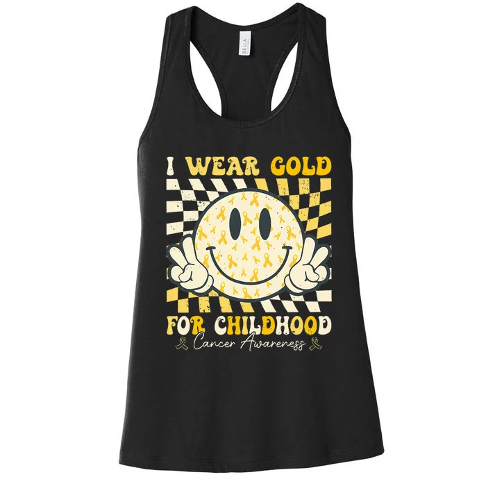 I Wear Gold For Childhood Cancer Awareness Ribbon Women's Racerback Tank