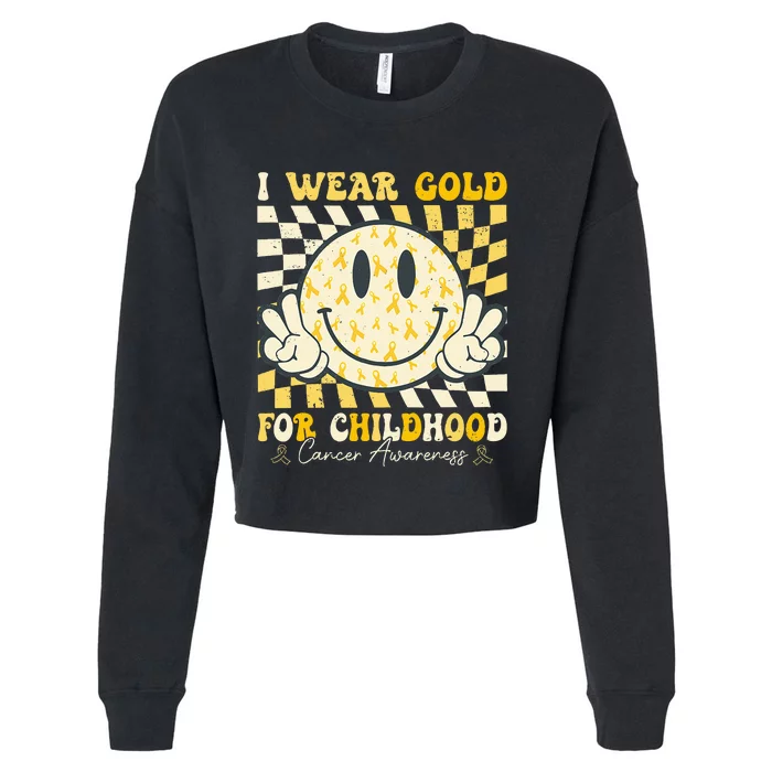 I Wear Gold For Childhood Cancer Awareness Ribbon Cropped Pullover Crew