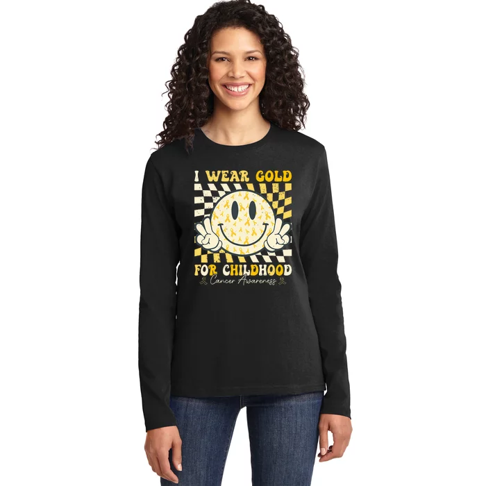 I Wear Gold For Childhood Cancer Awareness Ribbon Ladies Long Sleeve Shirt