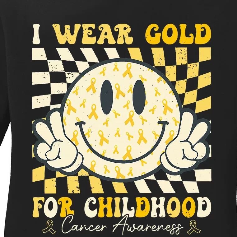 I Wear Gold For Childhood Cancer Awareness Ribbon Ladies Long Sleeve Shirt