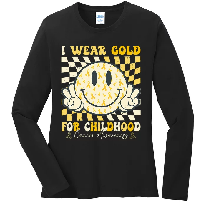 I Wear Gold For Childhood Cancer Awareness Ribbon Ladies Long Sleeve Shirt