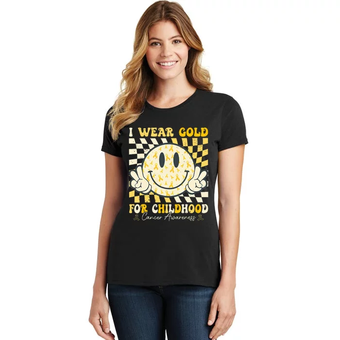 I Wear Gold For Childhood Cancer Awareness Ribbon Women's T-Shirt