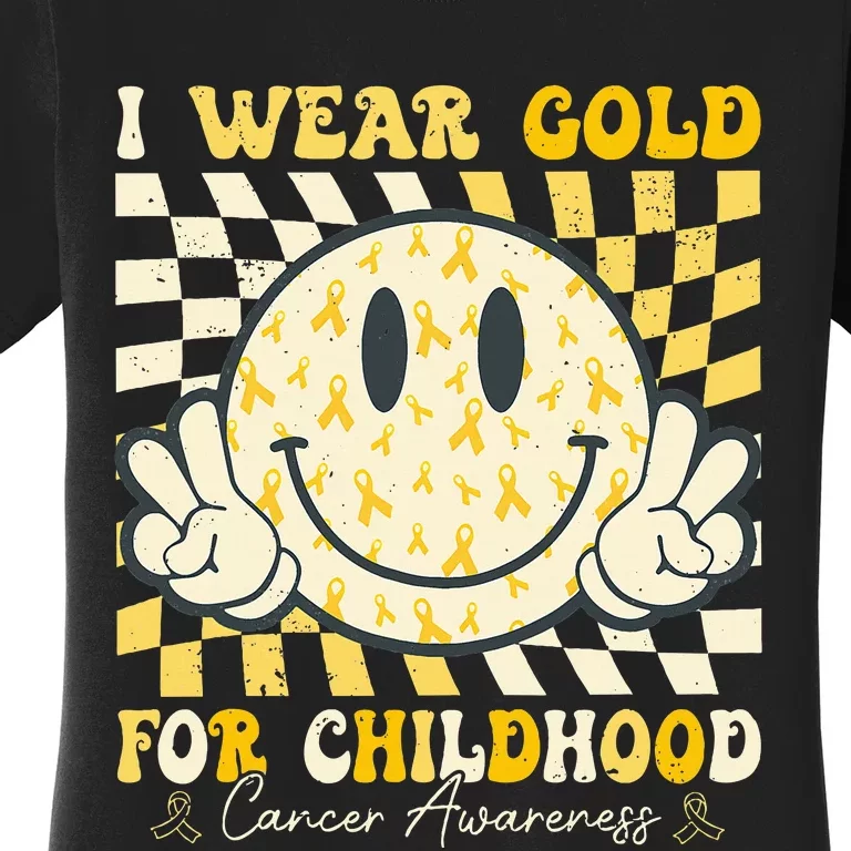 I Wear Gold For Childhood Cancer Awareness Ribbon Women's T-Shirt