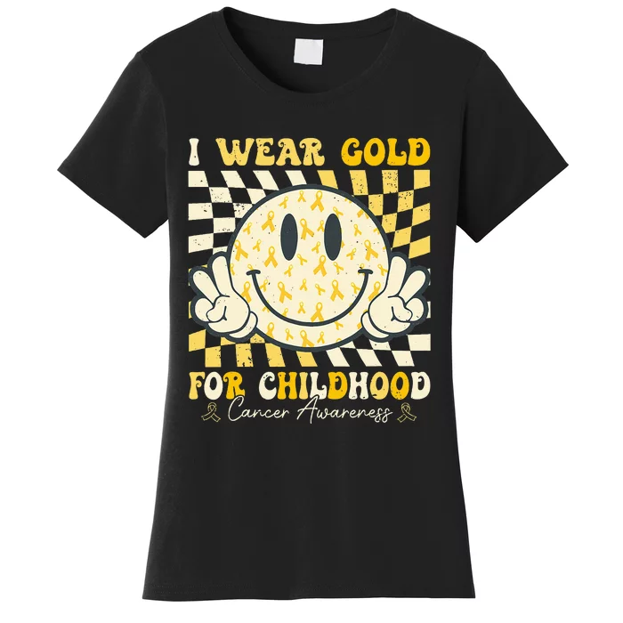 I Wear Gold For Childhood Cancer Awareness Ribbon Women's T-Shirt