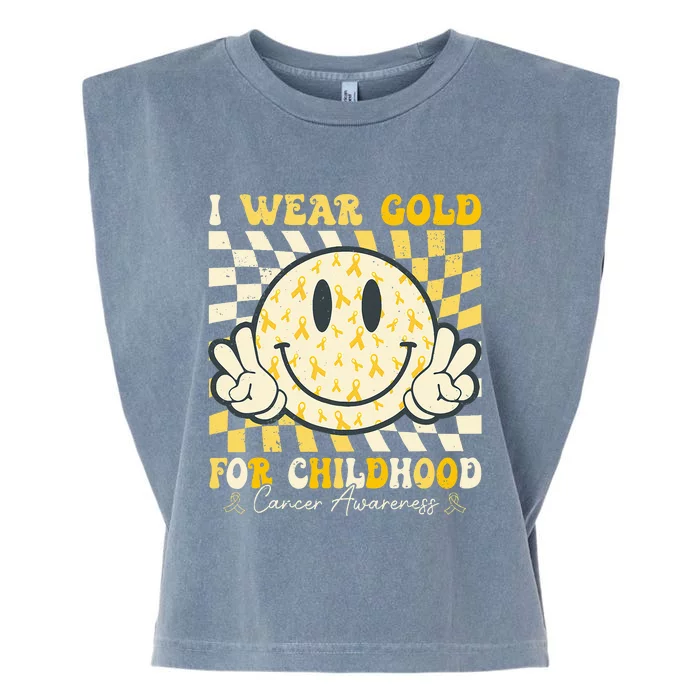 I Wear Gold For Childhood Cancer Awareness Ribbon Garment-Dyed Women's Muscle Tee