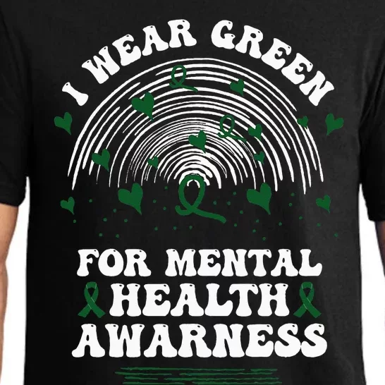 I Wear Green For Mental Health Awareness Green Ribbon Pajama Set