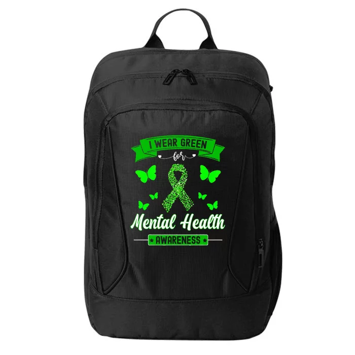 I Wear Green For Mental Health Awareness Ribbon Butterfly City Backpack