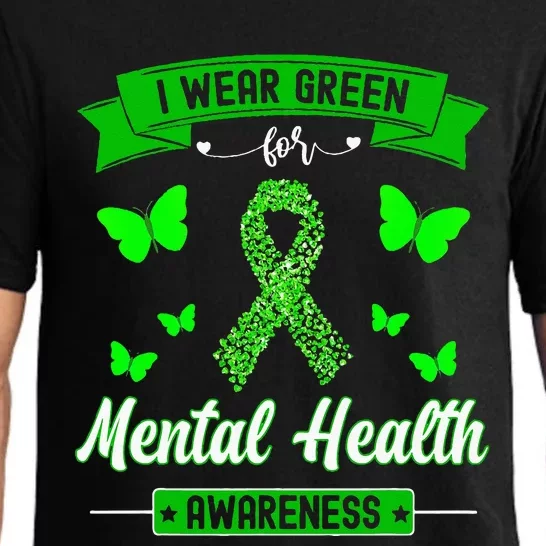 I Wear Green For Mental Health Awareness Ribbon Butterfly Pajama Set