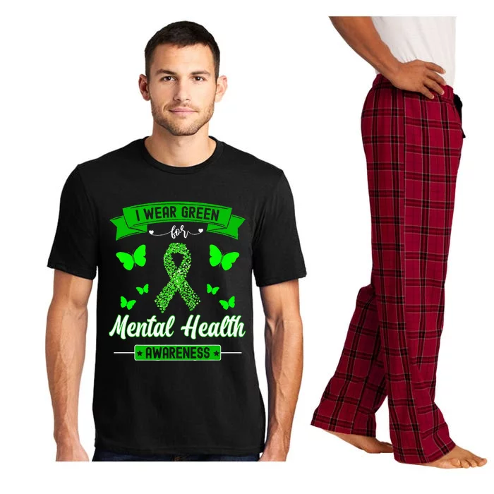 I Wear Green For Mental Health Awareness Ribbon Butterfly Pajama Set