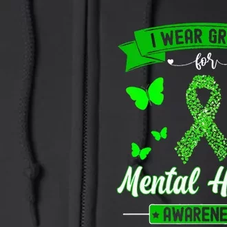 I Wear Green For Mental Health Awareness Ribbon Butterfly Full Zip Hoodie