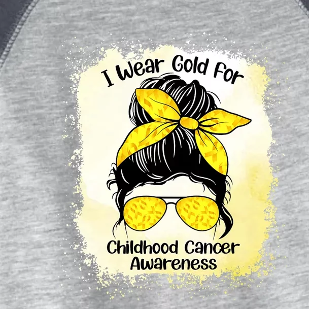 I Wear Gold For Childhood Cancer Awareness Shirts Messy Bun Toddler Fine Jersey T-Shirt