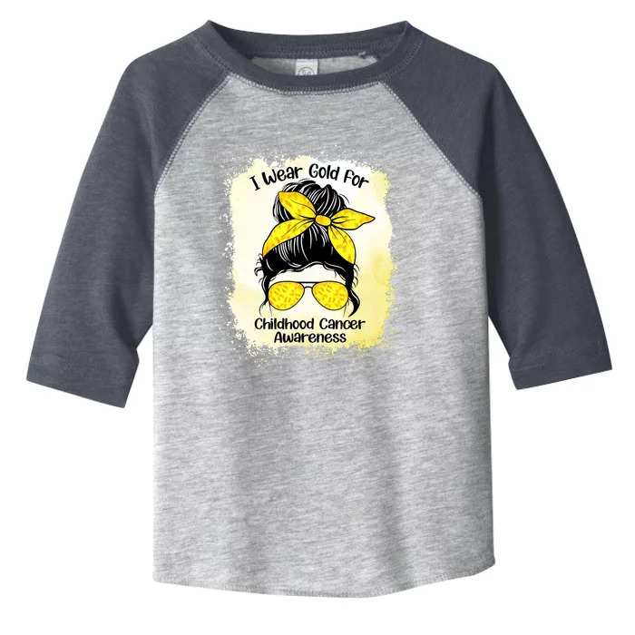 I Wear Gold For Childhood Cancer Awareness Shirts Messy Bun Toddler Fine Jersey T-Shirt