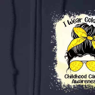 I Wear Gold For Childhood Cancer Awareness Shirts Messy Bun Full Zip Hoodie