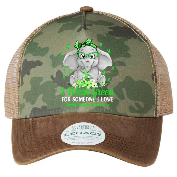 I Wear Green For Mental Health Awareness Ribbon Elephant Legacy Tie Dye Trucker Hat