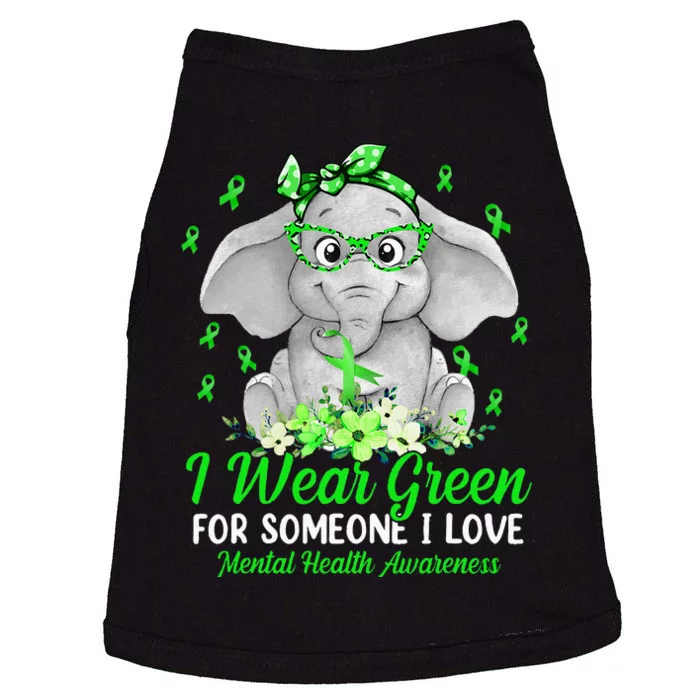 I Wear Green For Mental Health Awareness Ribbon Elephant Doggie Tank