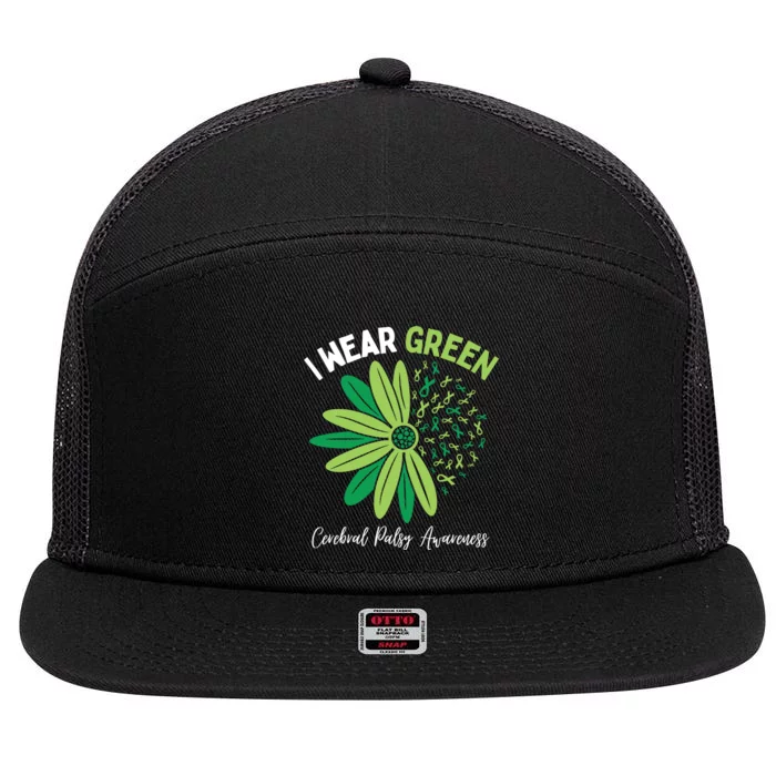 I Wear Green For My Daughter Cerebral Palsy Awareness 7 Panel Mesh Trucker Snapback Hat