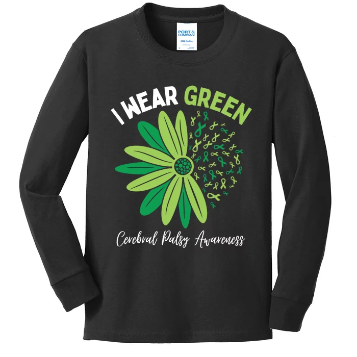 I Wear Green For My Daughter Cerebral Palsy Awareness Kids Long Sleeve Shirt