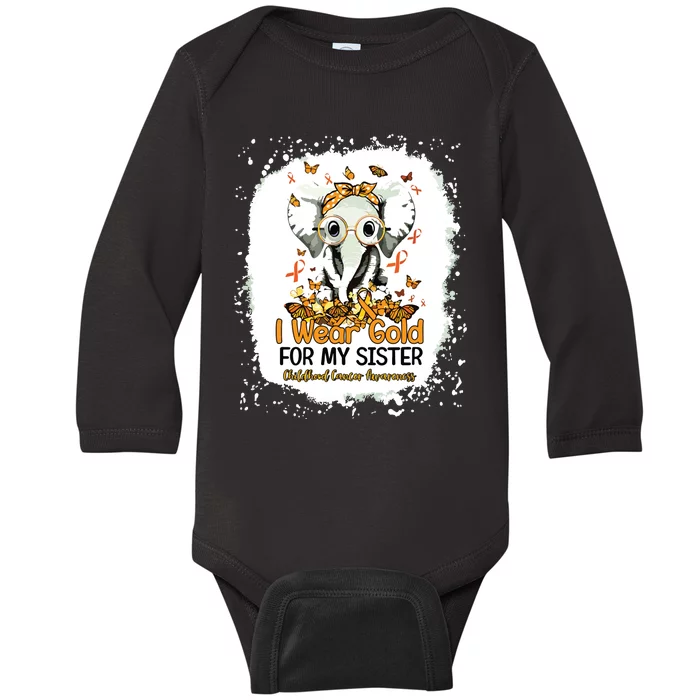 I Wear Gold For My Sister Childhood Cancer Awareness Girl Baby Long Sleeve Bodysuit