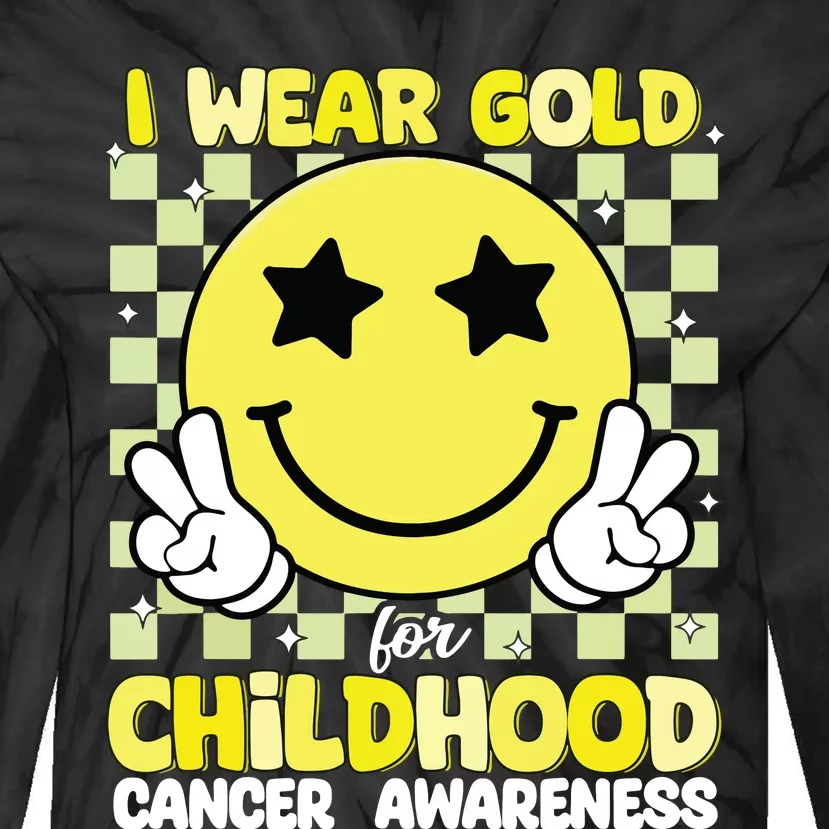 I Wear Gold For Childhood Cancer Awareness Tie-Dye Long Sleeve Shirt