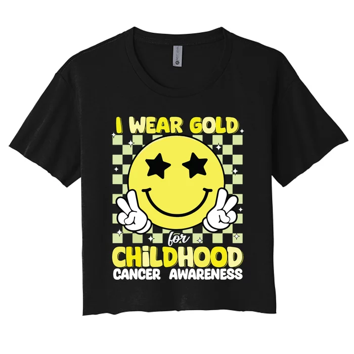 I Wear Gold For Childhood Cancer Awareness Women's Crop Top Tee