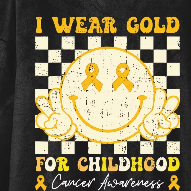 I Wear Gold For Childhood Cancer Awareness Smile Face Groovy Hooded Wearable Blanket