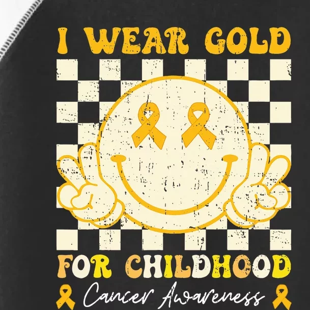 I Wear Gold For Childhood Cancer Awareness Smile Face Groovy Toddler Fine Jersey T-Shirt