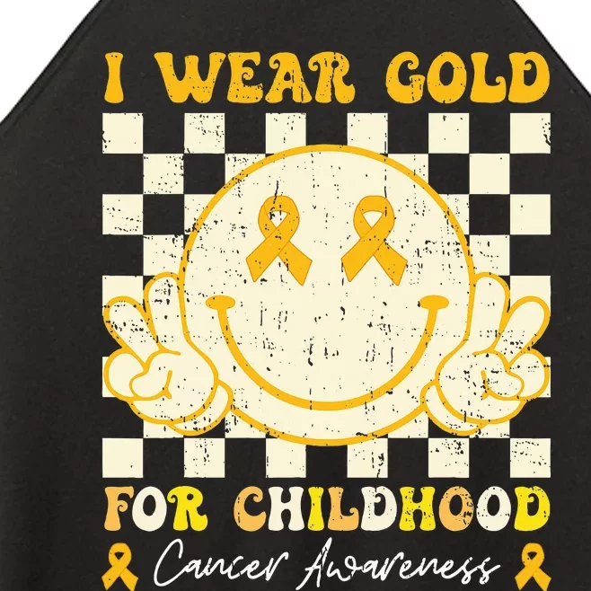 I Wear Gold For Childhood Cancer Awareness Smile Face Groovy Women’s Perfect Tri Rocker Tank